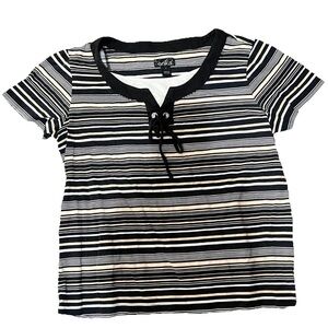 Erika Y2K 2000s Style Striped Short Sleeve Shirt